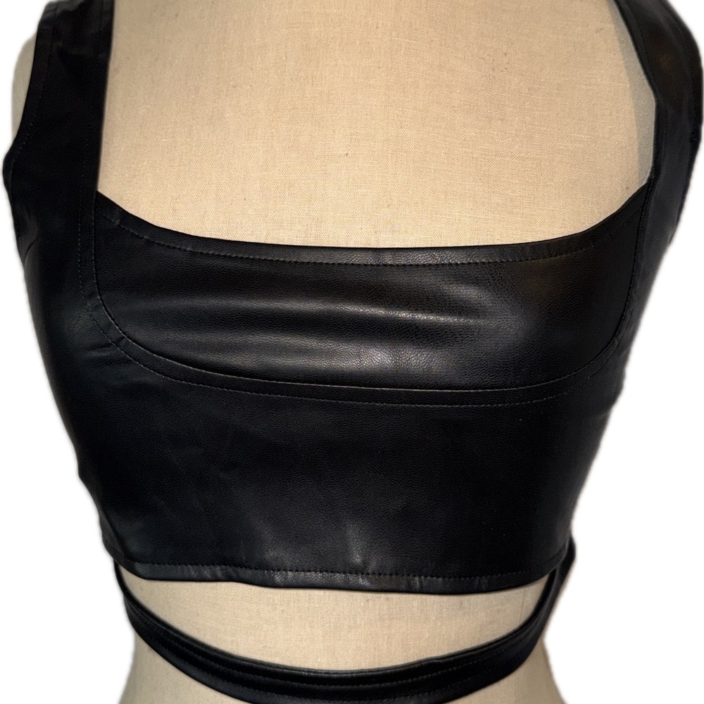 Adika Sleek Black faux leather Top
